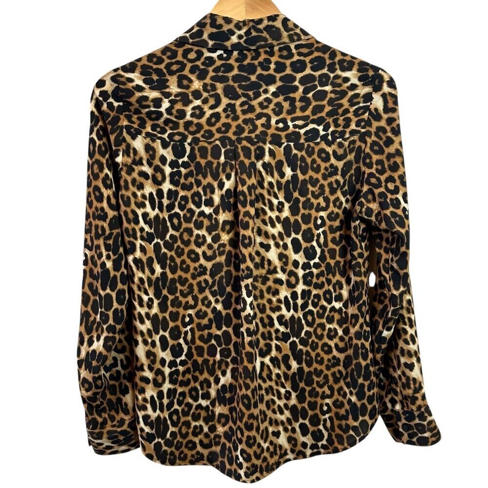 Express Portofino Shirt in Brown & Black Leopard Print Crepe Size Small - Picture 5 of 7
